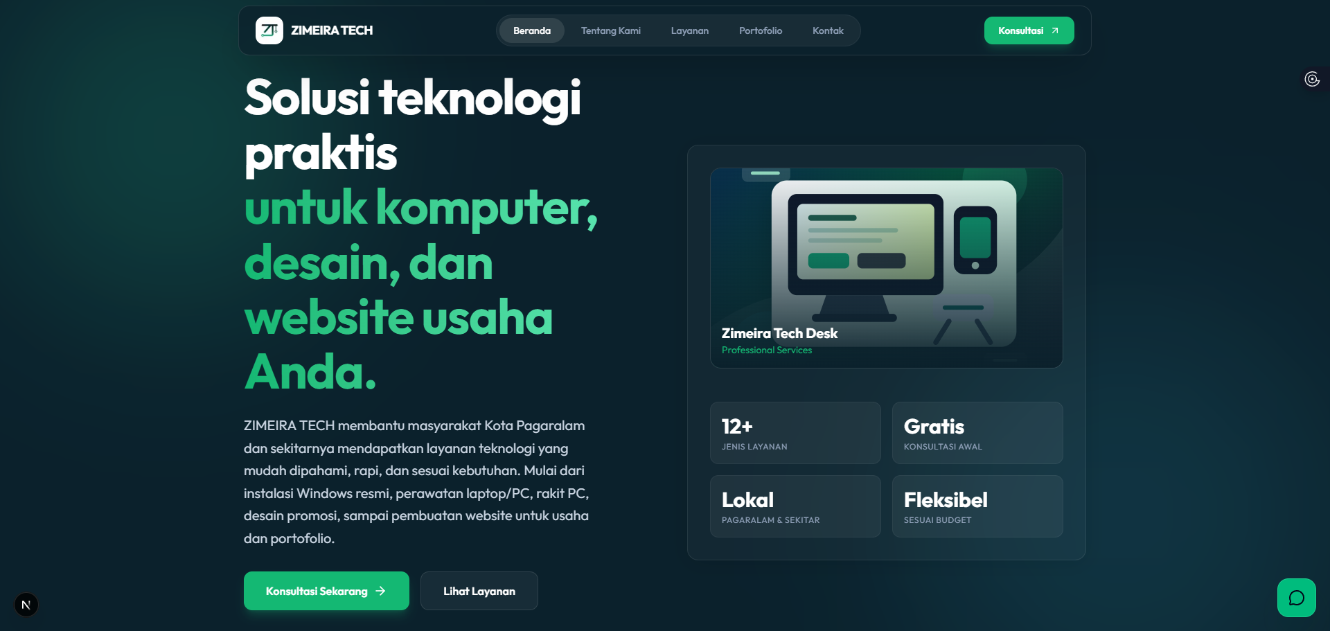 Gambar portfolio Zimeira Tech Website